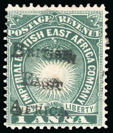 Stamp of Kenya, Uganda and Tanganyika » British East Africa 1895 British Administration 1a blue-green with double overprint variety, mint