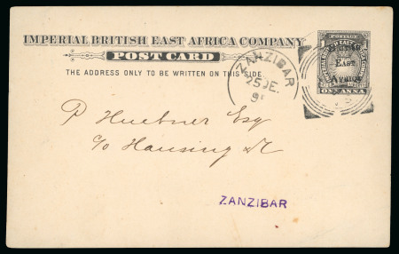 Stamp of Kenya, Uganda and Tanganyika » British East Africa 1895 (Dec 23) British Administration 1a postal stationery card from Mombasa to Zanzibar