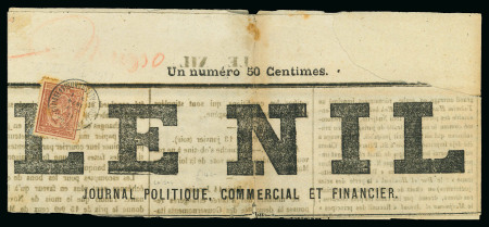 Stamp of Egypt » 1872-75 Penasson 5pa dull brown, perf. 12 1/2, single neatly tied by ALESSANDRIA cds on "LE NIL" large part newspaper