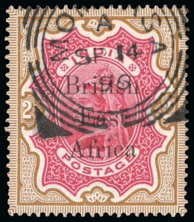 Stamp of Kenya, Uganda and Tanganyika » British East Africa 1895-96 "On India" 1/2a to 5R study written up on 16 album pages, with mint, used, multiples, minor varieties and two philatelic covers