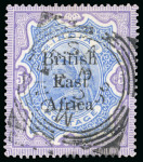 Stamp of Kenya, Uganda and Tanganyika » British East Africa 1895-96 "On India" 1/2a to 5R study written up on 16 album pages, with mint, used, multiples, minor varieties and two philatelic covers