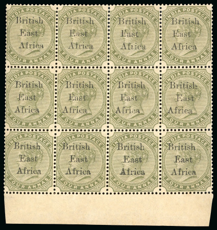 Stamp of Kenya, Uganda and Tanganyika » British East Africa 1895-96 "On India" 4a slate-green mint block of 12, the largest recorded multiple