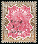 Stamp of Kenya, Uganda and Tanganyika » British East Africa 1895-96 "On India" 2R, 3R and 5R specimen issue made for the UPU with smaller lettering than the issued overprint