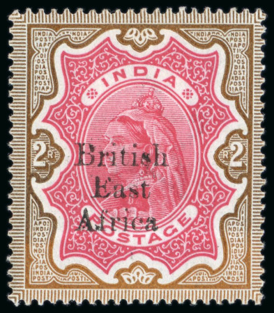 Stamp of Kenya, Uganda and Tanganyika » British East Africa 1895-96 "On India" 2R, 3R and 5R specimen issue made for the UPU with smaller lettering than the issued overprint