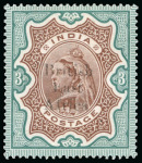 Stamp of Kenya, Uganda and Tanganyika » British East Africa 1895-96 "On India" 2R, 3R and 5R specimen issue made for the UPU with smaller lettering than the issued overprint