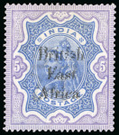 Stamp of Kenya, Uganda and Tanganyika » British East Africa 1895-96 "On India" 5R with double overprint, mint o.g.