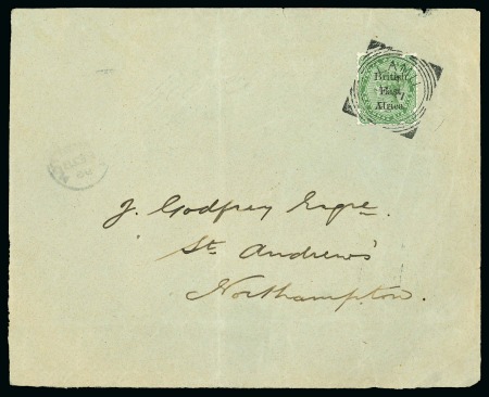 Stamp of Kenya, Uganda and Tanganyika » British East Africa 1896 (Jan 21) Envelope from Lamu to England with 1895-96 "On India" 2a6p tied by crisp Lamu code A squared circle
