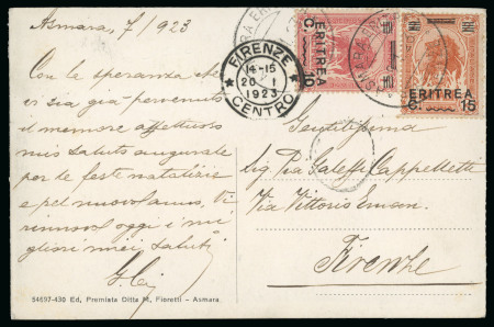 Stamp of Italy » Italian Colonies and Possessions » Eritrea 1923, tre cartoline da Asmara per Firenze con affrancature "Leoni"