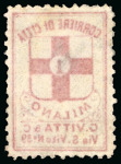 Stamp of Italy » Corrieri di Milano 1897, Cooperativa G. Vitta & Co., 1 c. rosso, con indirizzo, prova ed esemplare nuovo