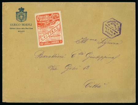 Stamp of Italy » Corrieri di Milano 1900 ca., Cooperativa G. Vitta & Co., grande busta con l'etichetta e timbro esagonale