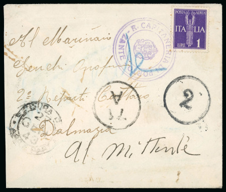 Stamp of Italy » Italian Occupations WWII » Zante 1943 (Jan 27) Cover to Dalmatia with Italy 1L tied by "R. Capitaneria di Porto/Zante" 