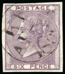 Stamp of Great Britain » 1855-1900 Surface Printed » 1855-57 No Corner Letters 1855-57 Wmk Emblems (inverted) 6d deep mauve imperforate plate proof, good margins, with neat trial cancellation