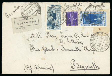 Stamp of Thematics » Sport and Games » Football 1934 World Cup: 1934 (Jun 5) Envelope sent from Rome to Lebanon paying the correct rate with Italy 1934 World Cup 75c plus others