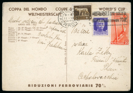 Stamp of Thematics » Sport and Games » Football 1934 World Cup: 1934 (Jun 11) Official World Cup illustrated card with 1934 World Cup 20c and Imperial 5c and 50c
