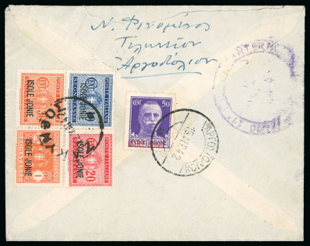 Stamp of Italy » Italian Occupations WWII » Ionian Islands 1942 Cover from Argostoli to Zakyntos, unique usage including the complete set of postage dues