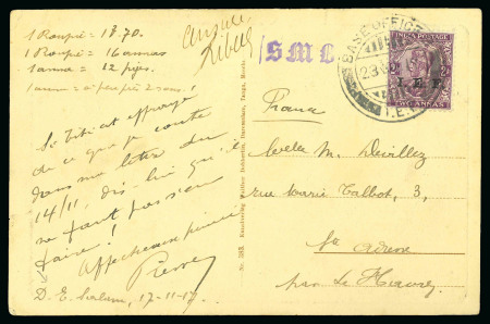 Stamp of Tanganyika 1917 (Nov 23) Censored postcard sent from Indian Army Post Office "BASE OFFICE / I.E.F." (Dar es Salam)