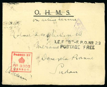 Stamp of Tanganyika 1916 part cover with "I.E.F."B" - F.P.O. No. 23 / POSTAGE FREE"