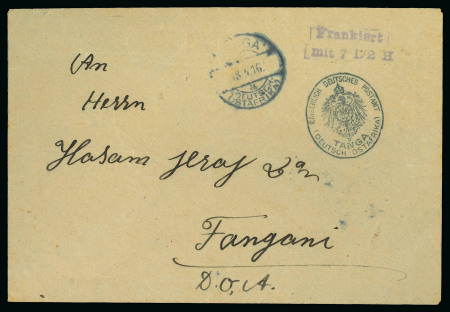 Stamp of Germany » German Colonies » German East Africa 1916 "Tanga" pre-franked envelope to Fangani