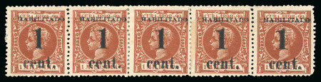 Stamp of United States » U.S. Possessions » Puerto Príncipe 1898 1c on 1m orange-brown, first printing, mint reconstructed strip of five