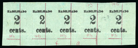 Stamp of United States » U.S. Possessions » Puerto Príncipe 1898 2c on 2m black on green paper, proof impression