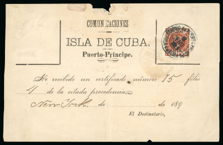 Stamp of United States » U.S. Possessions » Puerto Príncipe 1898 one of two known registered mail receipts with Puerto Principe frankings 
