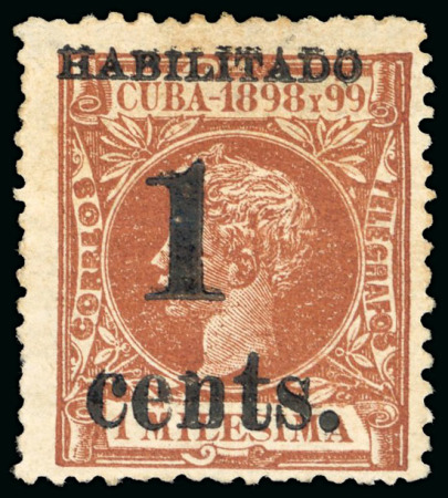 Stamp of United States » U.S. Possessions » Puerto Príncipe 1898 1c on 1m orange-brown, third printing, position 3, mint