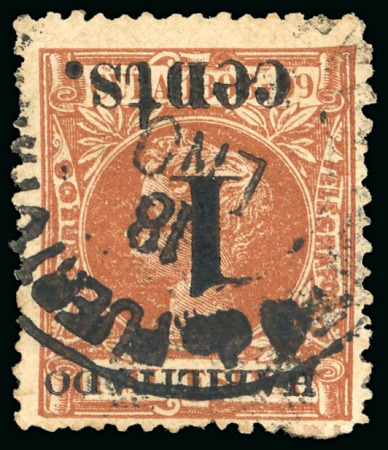 Stamp of United States » U.S. Possessions » Puerto Príncipe 1898 1c on 1m orange-brown, third printing, position 3, inverted overprint error