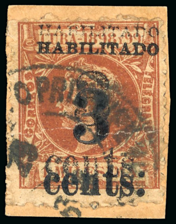 Stamp of United States » U.S. Possessions » Puerto Príncipe 1898 3c on 1m orange-brown, double surcharge overprint