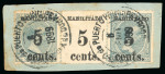 Stamp of United States » U.S. Possessions » Puerto Príncipe 1898 5c on 1/2m horizontal strip of three, the center being the gutter 