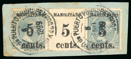 Stamp of United States » U.S. Possessions » Puerto Príncipe 1898 5c on 1/2m horizontal strip of three, the center being the gutter 