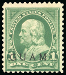 Stamp of United States » U.S. Possessions » Guam 1899, 1c green from the 1900 Special Printing, original gum with light hinge, "SPECIAL SURCHARGE" hs on reverse