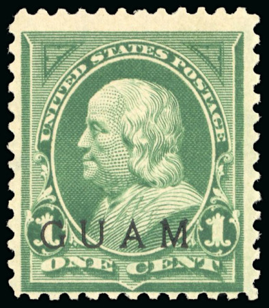Stamp of United States » U.S. Possessions » Guam 1899, 1c green from the 1900 Special Printing, original gum with light hinge, "SPECIAL SURCHARGE" hs on reverse
