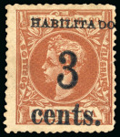 Stamp of United States » U.S. Possessions » Puerto Príncipe 1898 3c on 1m orange-brown, third printing, position 4, unused