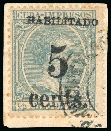 Stamp of United States » U.S. Possessions » Puerto Príncipe 1898 5c on 1/2m blue-green, third printing, position 4, on piece