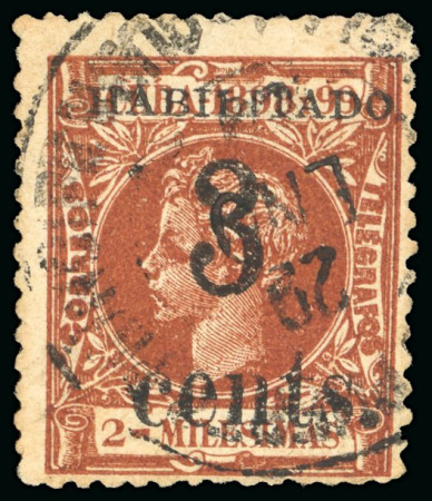Stamp of United States » U.S. Possessions » Puerto Príncipe 1898 3c on 2m orange-brown, second printing, positions 4, one of two known