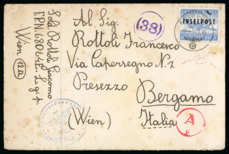 Stamp of Italy » Foreign Occupations of Italian Territories or Under Italian Sovereignty » German Occupation of the Aegean Islands » Inselpost 1945 Cover sent by Italian soldier with Rhodes "Inselpost" blue serrate perf.