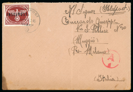 Stamp of Italy » Foreign Occupations of Italian Territories or Under Italian Sovereignty » German Occupation of the Aegean Islands » Inselpost 1945 Cover sent by an Italian, "Inselpost" red from the Rhodes issue with serrate perf. 