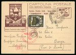 Stamp of Italy » Foreign Occupations of Italian Territories or Under Italian Sovereignty » German Occupation of the Aegean Islands 1944 30c bilingual reply stationery postcard with airmail 50c, "imperforate at base" variety