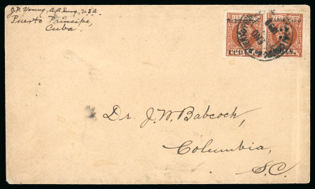 Stamp of United States » U.S. Possessions » Puerto Príncipe 1899 sent to Columbia 2c on 2m and 3c on 3m orange-brown, two different values one of two known 3c on cover