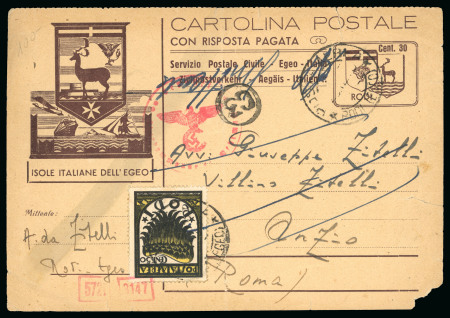 Stamp of Italy » Foreign Occupations of Italian Territories or Under Italian Sovereignty » German Occupation of the Aegean Islands 1943 30c reply cards Rhodes-Italy-Rhodes following different routes and related to the Battle of Anzio