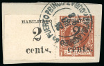 Stamp of United States » U.S. Possessions » Puerto Príncipe 1898 2c on 2m orange-brown, first printing, position 2 and position 1 surcharge on sheet selvage