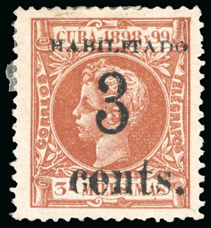 Stamp of United States » U.S. Possessions » Puerto Príncipe 1898 3c on 3m orange-brown, first printing, position 2,mint