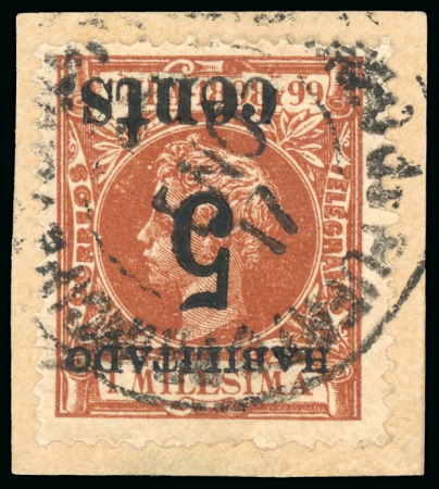 Stamp of United States » U.S. Possessions » Puerto Príncipe 1898 5c on 1m orange-brown, second printing, position 2, inverted overprint error