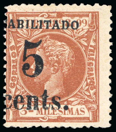 Stamp of United States » U.S. Possessions » Puerto Príncipe 1898 5c on 3m orange-brown, second printing, position 2, mint single