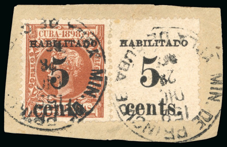 Stamp of United States » U.S. Possessions » Puerto Príncipe 1898 5c on 3m orange-brown, second printing, used, with the surcharge printed on the selvage