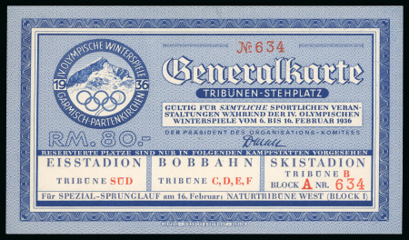 Stamp of Olympics » 1936 Garmisch-Partenkirchen 1936 General ticket for the the whole Games from 6th to 16th February for all venues