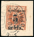 Stamp of United States » U.S. Possessions » Puerto Príncipe 1898 5c on 3m orange-brown, second printing, position 4, used, tied to piece
