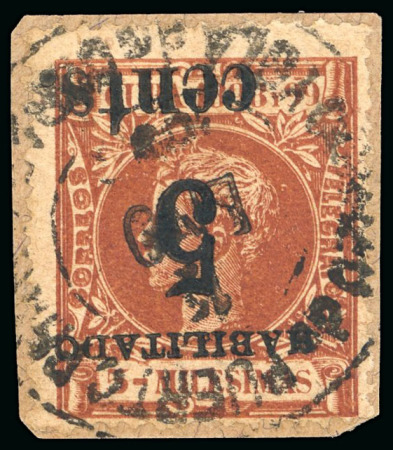 Stamp of United States » U.S. Possessions » Puerto Príncipe 1898 5c on 3m orange-brown, second printing, position 4, inverted surcharge error