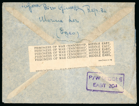 Stamp of British Occupation of Italian Colonies » Dodecanese 1943 (Sept) Cover from an Italian military in Leros carried by British submarine