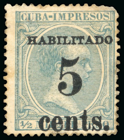 Stamp of United States » U.S. Possessions » Puerto Príncipe 1898 5c on 1/2m blue-green, second printing, position 1, mint